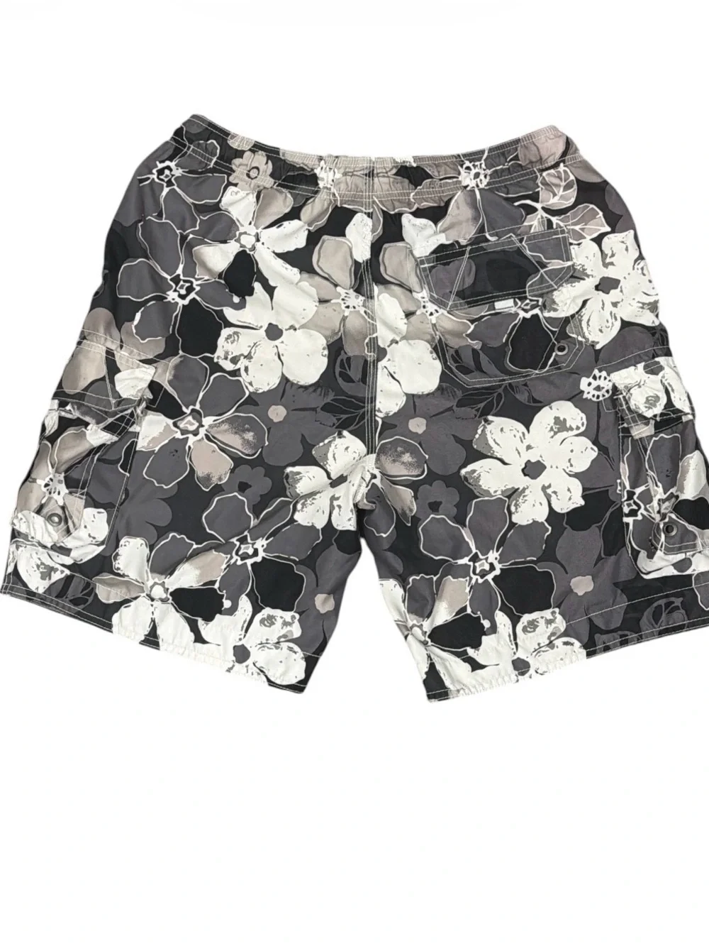 Men's Gray Floral Cargo Swim Shorts